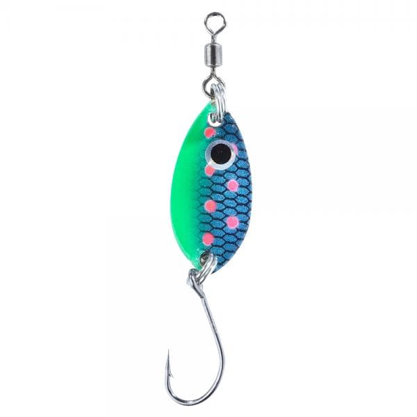 Balzer Trout Attack Forel Blinker Leaf 1.5g 25mm Blue Pink Spots