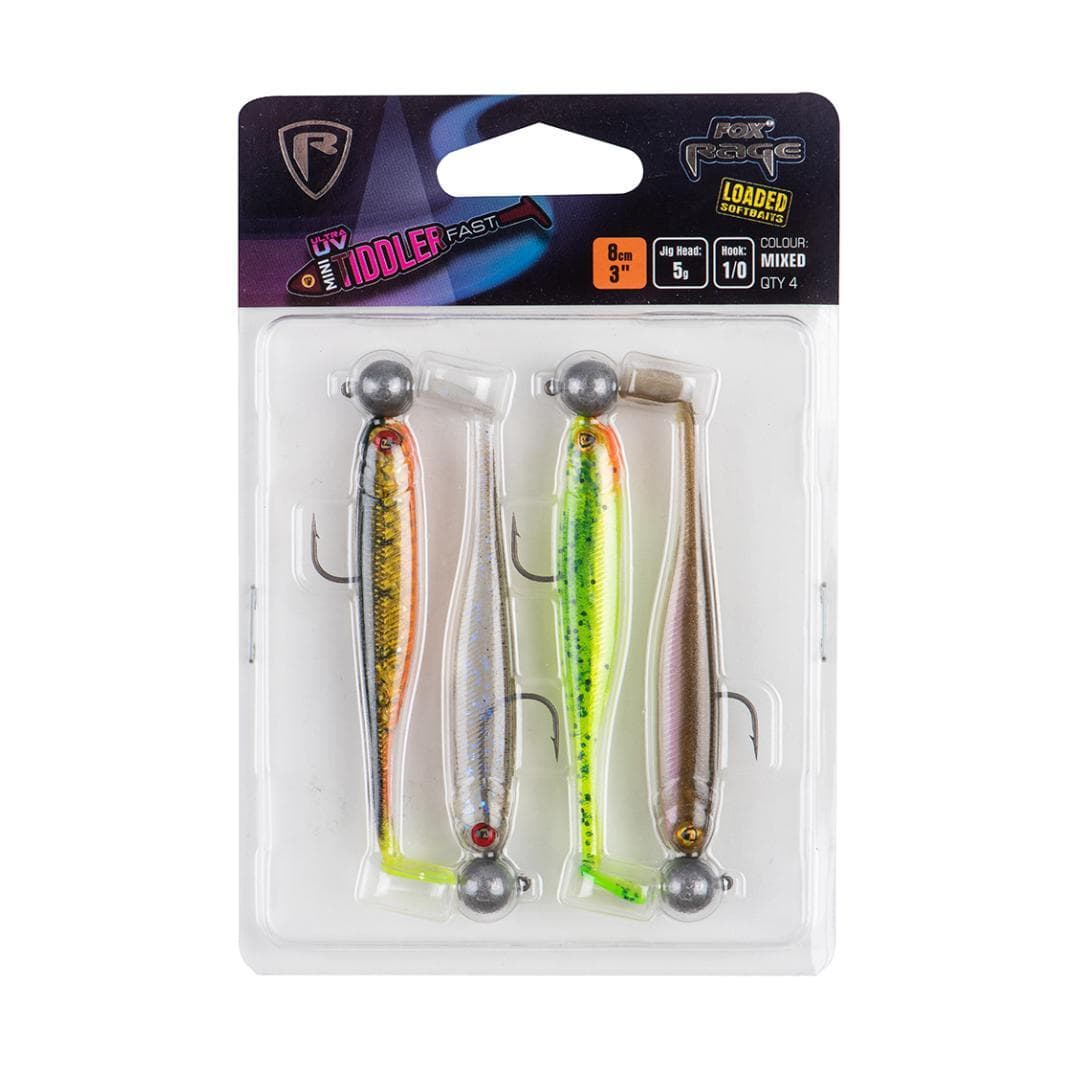 Fox Rage UV Mini Tiddler Fast Loaded Softbaits Mixed 8cm