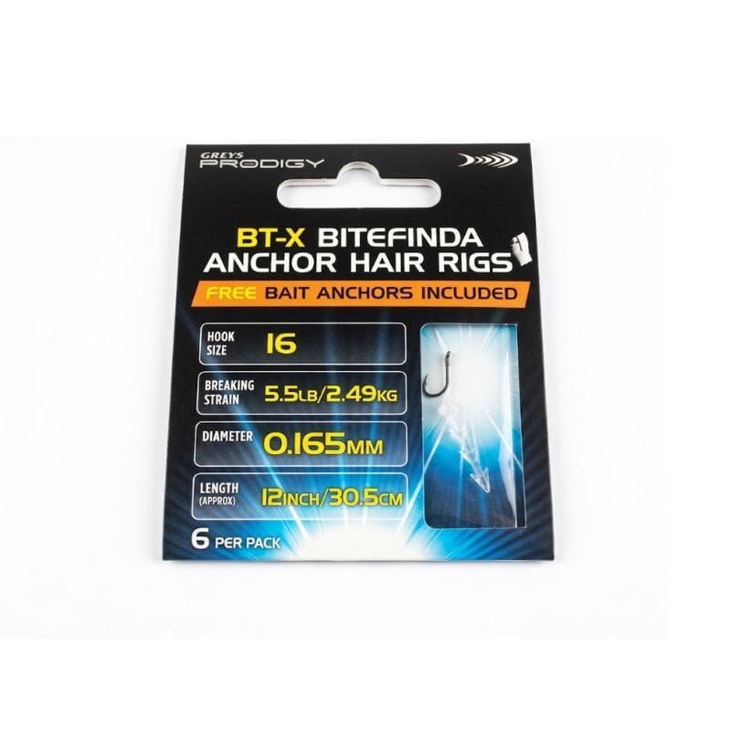 Greys Prodigy BT-X Bitefinda Bait Anchor Hair Rigs 12'' Size 12 - 0.18mm