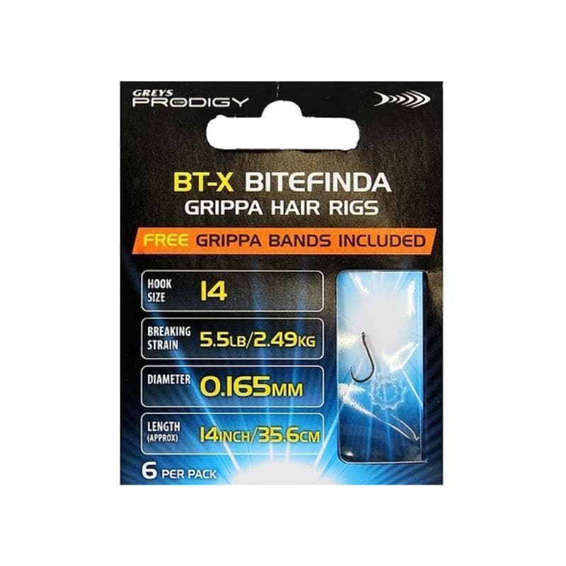 Greys Prodigy BT-X Bitefinda Grippa Hair Rigs 14'' Size 18 - 0.15mm