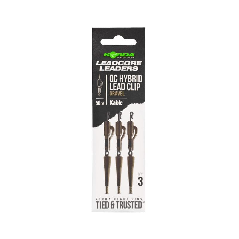 Korda Kable Leadcore Leader Hybrid Lead Clip QC Swivel Gravel 50cm