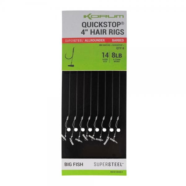 Korum Big Fish Quickstop Hair Rigs 4'' Barbed Size 12