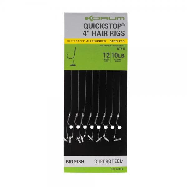 Korum Big Fish Quickstop Hair Rigs 4'' Barbless Size 10