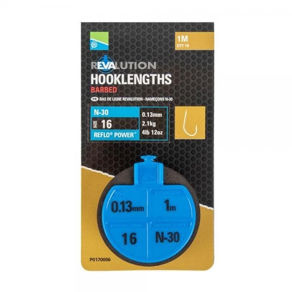 Preston Revalution Hooklengths N30 100cm Size 18 - 0.13mm