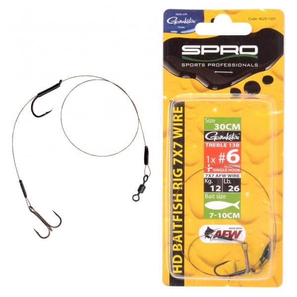 Spro Heavy Duty Baitfish Rig 7x7 AFW 30cm - 18kg 1x #4 Treble + Single Hook