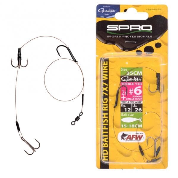 Spro Heavy Duty Baitfish Rig 7x7 AFW 45cm - 18kg 2x #2 Treble + Single Hook