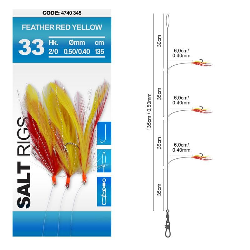 Spro Salt Rig #33 135cm Feather Red Yellow 2/0 6 Haken - foto 2